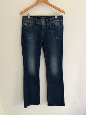 Guess Daredevil Bootcut Jeans Size 29 Dark Wash Embroidered Pocket Stretch Denim